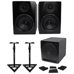 (2) Rockville APM6B 6" Powered Studio Monitors+Active 10" Subwoofer+Foam Pads