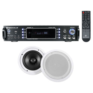 Rockville RPA60BT Home Theater Bluetooth Receiver + (2) 8" In-Ceiling Speakers