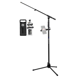 Rockville Tripod Karaoke Microphone Stand w/Hand Clutch+Mic+Smartphone Mount