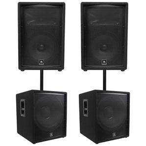 (2) JBL JRX212 1000w 12" 2-Way DJ P/A Speakers+(2) 18" 1400w Subwoofers Pro Subs