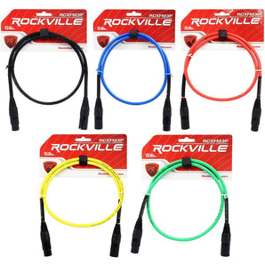 5 Rockville 3' Female to Male REAN XLR Mic Cable 100% Copper (5 Colors)