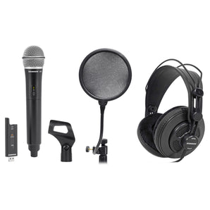 SAMSON Wireless USB Podcast Podcasting Microphone+Mic Clip+Headphones+Pop Filter