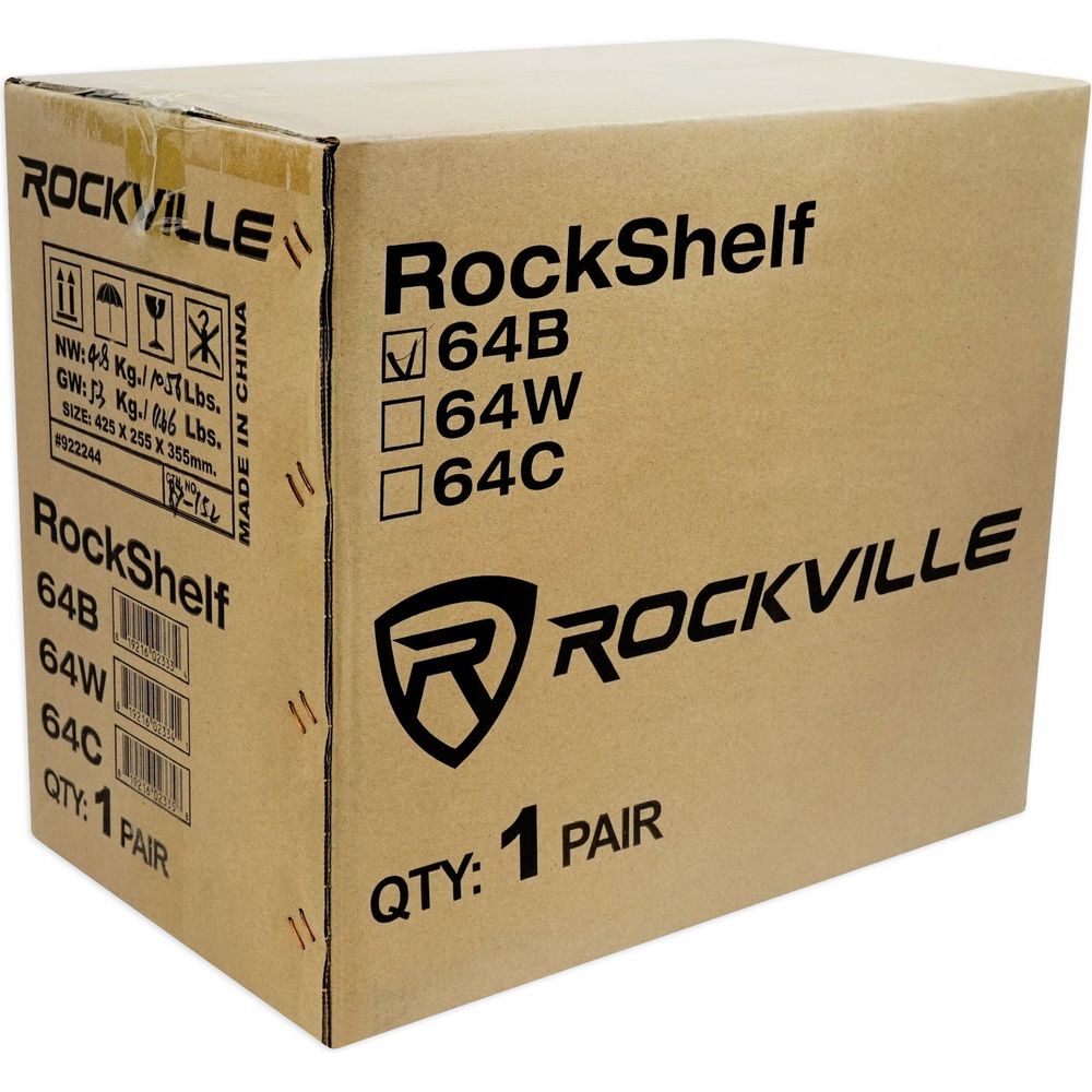 RockShelf 64B Black 6.5" Home Bookshelf Speakers w/29" Stands