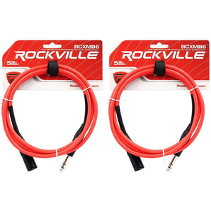 2 Rockville RCXMB6-R Red 6' Male REAN XLR to 1/4'' TRS Balanced Cables