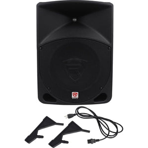 (2) Rockville RPG10 10" Powered Active 600 Watt 2-Way DJ Speakers+Totem Stands