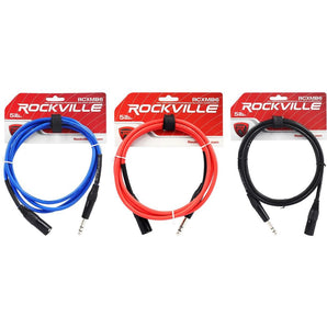 3 Rockville 6' Male REAN XLR to 1/4'' TRS Balanced Cable OFC (3 Colors)