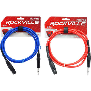 Red and Blue Rockville 6' Female Rean XLR to 1/4'' TRS Balanced Cables OFC