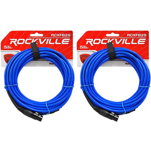 2 Rockville RCXFB25Bl Blue 25' Female REAN XLR to 1/4'' TRS Balanced Cables OFC