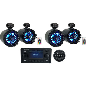 Rockville RGHR51 5 Zone Marine Bluetooth Stereo+4) 6.5" Black LED Tower Speakers