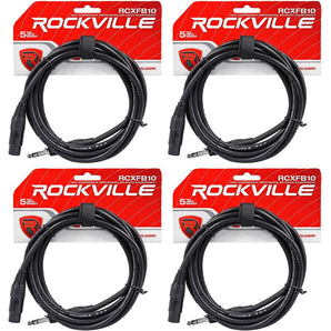 4 Rockville RCXFB10B Black 10' Female REAN XLR to 1/4'' TRS Balanced Cables OFC