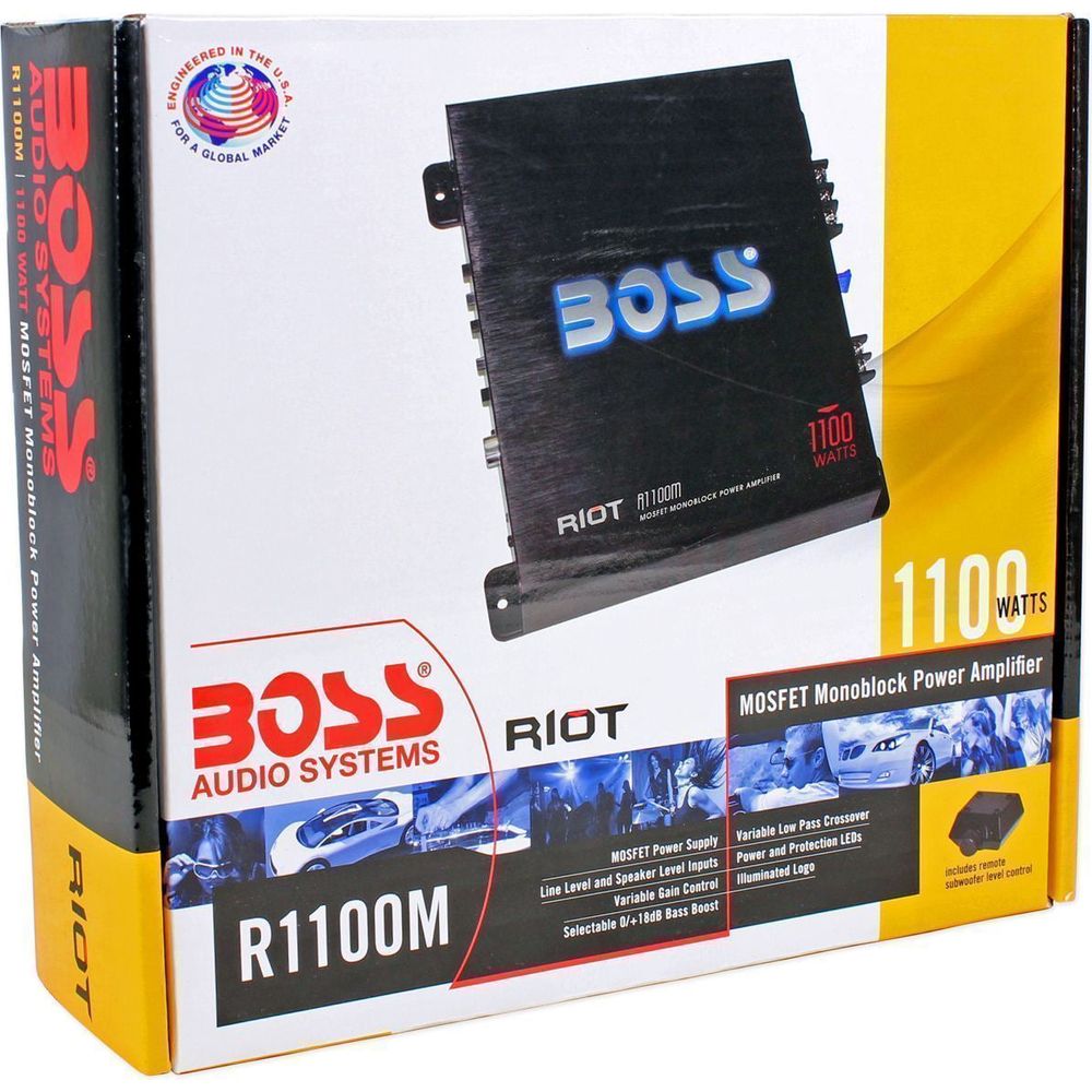 Boss Riot R1100M 1100 Watt Mono Car Audio Power Amplifier+Bass Remote+ ...