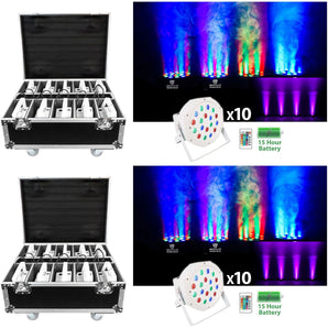 2 Rockville BATTERY PAR PACK 50 WHITE 20) Rechargeable Wash Lights+Charging Case