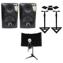 (2) MR824 8in Monitor Bundle with Mic, Adjustable Stands & Compact Shield