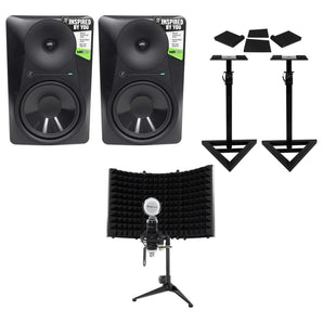 (2) Mackie MR824 8” 85w Powered Studio Monitors+Condenser Mic+Stands+Pads+Shield