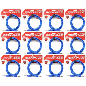 12 Rockville RCTR110BL Blue 10' 1/4'' TRS to 1/4'' TRS  Cable 100% Copper