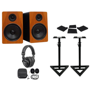 Pair Rockville APM8C 8" 500W Powered Studio Monitors+Stands+Pads+Headphones