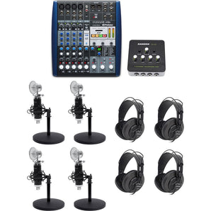 Presonus AR8 Podcast Studio Bundle w/Mics+Cables+Samson Headphones+Desk Stands