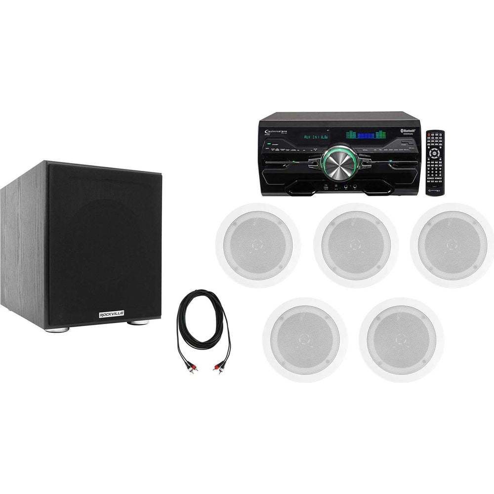 DV4000 4000W Home Theater DVD Receiver w/(6) 5.25" White Ceiling Speakers & Subwoofer