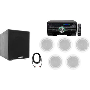 DV4000 4000w Home Theater DVD Receiver+5) 5.25" White Ceiling Speakers+Subwoofer