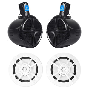 2) Kenwood KFC-1633MRW 6.5" Marine Boat Speakers+2) Black 8" Wakebaord Speakers