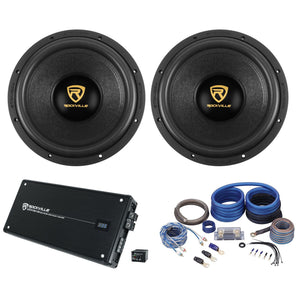 (2) Rockville W12K9D4 12" 8000 Watt Car Subwoofers+Mono Amplifier+Copper Amp Kit