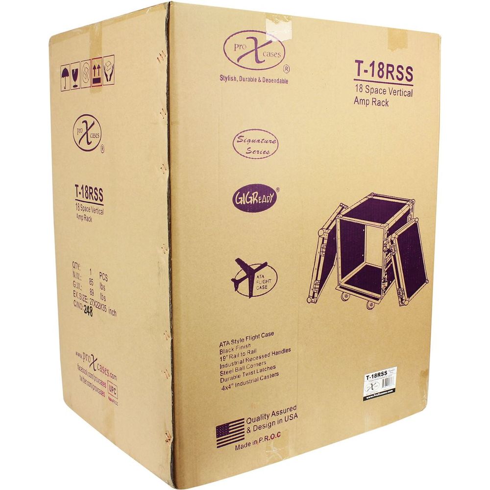 Pro X TOV T-18RSS 18U Space Vertical DJ Amp Rack Flight Case 3/8 ATA30 ...