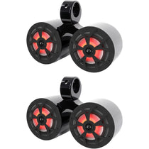 (4) RKL65MBW 6.5" Marine Wakeboard LED Speakers+(2) Dual Black Enclosures