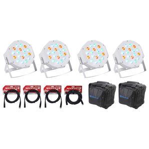 4) Rockville FHB-118 LED RGB DMX LED PAR Can Wash Lights+(4) Cables+Carry Bag