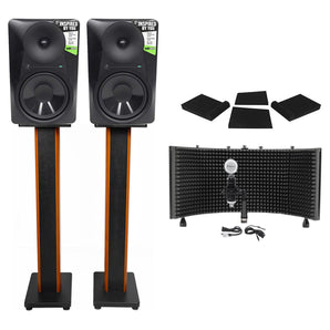 2 Mackie MR824 8” 85w Studio Monitors+Condenser Mic+36" Stands+Pads+Shield