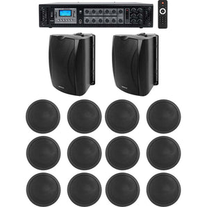 (2) 6.5" Black Wall+(12) 6" Ceiling Speakers+Commercial Amp 4 Restaurant/Office