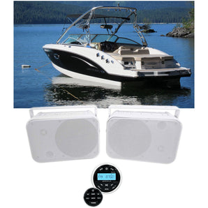 Rockville RGHR2 Marine Gauge Boat Receiver w Bluetooth USB+(2) 6.5" Box Speakers