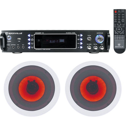 1000W Home Theater Bluetooth Receiver+(2) In-Ceiling 6.5" LED Speakers