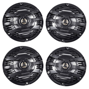 (4) Kenwood KFC-1653MRB 6.5" 600 Watt Waterproof Marine Boat Speakers - Black