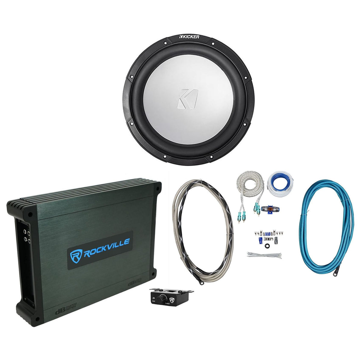 45KM124 12" Marine Subwoofer, Mono Amplifier & Wire Kit Bundle