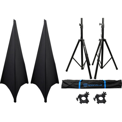 (2) Rockville Tripod DJ Speaker Stands+Scrim Werks Black Cloth Cover+Carry Case