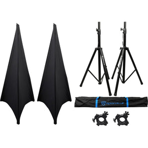 (2) Rockville Tripod DJ Speaker Stands+Scrim Werks Black Cloth Cover+Carry Case