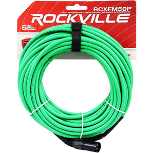 Rockville RCXFM50P-G Green 50' Female to Male REAN XLR Mic/Speaker Cable