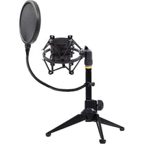 Desktop Tripod Mic Stand + Pop Filter and Shock Mount Bundle