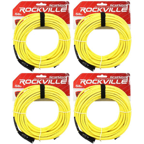 4 Rockville RCXFM50P-Y Yellow 50' Female to Male REAN XLR Mic Cable 100% Copper