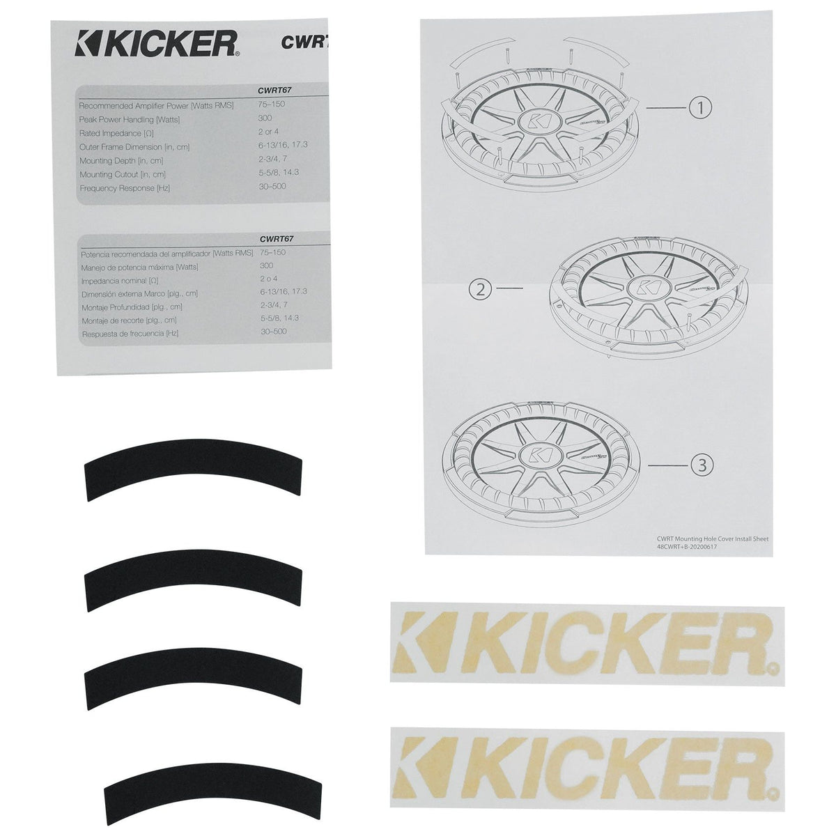 KICKER 48CWRT82 CompRT 600w Shallow Slim 8" Subwoofer DVC 2-ohm Car Sub COMPRT8