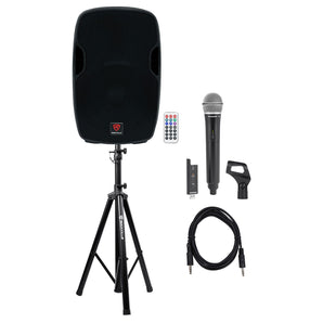 Rockville BPA15 15" Powered Active DJ PA Speaker w/ Samson Wireless Mic+Clip