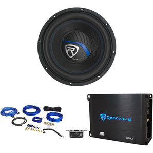 Rockville K5 W10K5S4 10" 1200w 4 Ohm Car Subwoofer Sub+Mono Amplifier+Amp Kit