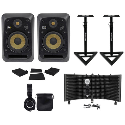 (2) V6S4-NA 6" Powered Studio Monitors + Stands + Pads + Headphones + Mic + Shield