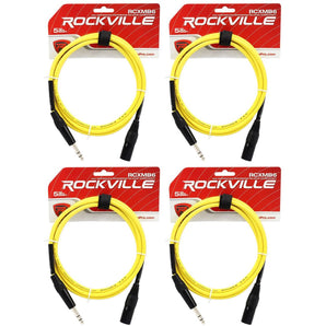 4 Rockville RCXMB6-Y Yellow 6' Male REAN XLR to 1/4'' TRS Balanced Cables