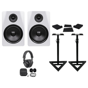 2) Rockville DPM8W 8" 600w Dual Powered Studio Monitors+Stands+Pads+Headphones