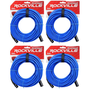 4 Rockville RCXFM50P-BL Blue 50' Female to Male REAN XLR Mic Cable 100% Copper