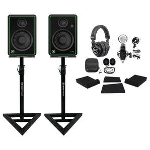 Studio Bundle w/(2) Mackie CR4-X 4" Studio Monitors+Headphones+Mic+Stands+Pads