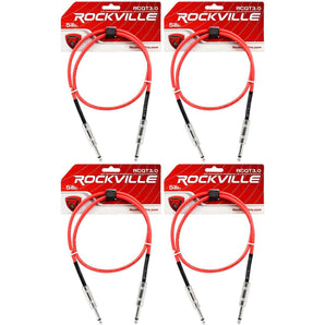 4 Rockville RCGT3.0R 3'  1/4" TS to 1/4'' TS Guitar/Instrument Cable