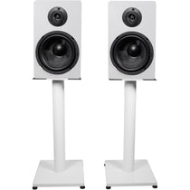 RockShelf 68W White 6.5" Home Bookshelf Speakers + 21" White Stands
