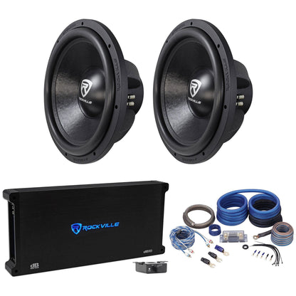 Rockville W15K6D2 V2 2-Pack + dB16 Amp + RWK0CU Copper Kit Bundle